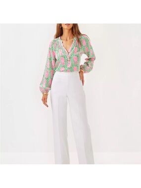Lilly Pulitzer White High-Waist Wide-Leg Trousers Ellamarie Stretch Pant!